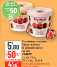 Franui Framboises enrobées Chocolat blanc & Chocolat au lait ou noir