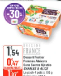 Charles & Alice Dessert Fruitier Pommes Abricots Sans Sucres Ajoutés