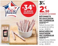Bâtonnets de saucisson sec supérieur Aoste ou Bouchées de saucisson sec supérieur Aoste