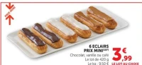 6 Eclairs Prix Mini Chocolat, vanille ou café