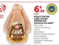 Poulet entier label rouge fermier IGP Volaille du Gers