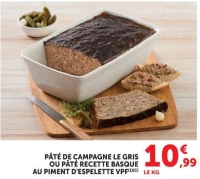 Pâté de campagne Le Gris ou Pâté recette basque au piment d'Espelette VPF
