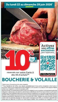 10% reversés sur votre Carte U sur le rayon boucherie & volaille