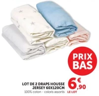 Lot de 2 Draps Housse Jersey 60X120CM