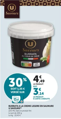 BURRATA A LA CREME LEGERE EN SAUMURE U SAVEURS