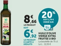 HUILE D'OLIVE VIERGE EXTRA FRUITEE U BIO