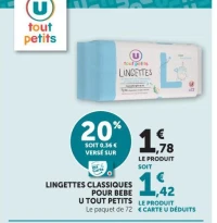 LINGETTES CLASSIQUES POUR BEBE U TOUT PETITS
