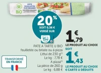 Pate a tarte U Bio feuilletée ou brisée ou à pizza