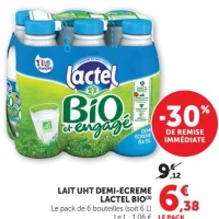 Lait UHT demi-ecreme Lactel Bio