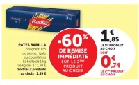 PATES BARILLA Spaghetti n°5 ou penne rigate ou coquillettes