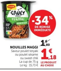 NOUILLES MAGGI Saveur poulet teryaki ou poulet sésame ou sweet chili