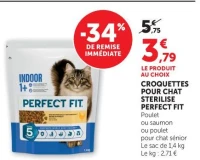 CROQUETTES POUR CHAT STERILISE PERFECT FIT Poulet ou saumon