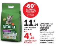 CROQUETTES POUR CHAT STERILISE ULTIMA Saumon ou poulet