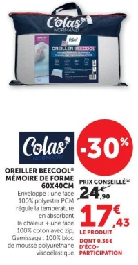 OREILLER BEECOOL® MÉMOIRE DE FORME 60X40CM