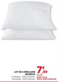 LOT DE 2 OREILLERS 60X60CM