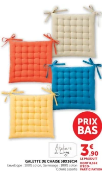 Ateliers du Linge Galette de chaise 38x38cm