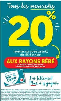 20% reversés sur votre carte U aux rayons bébé