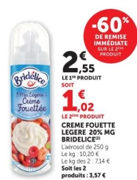 CREME FOUETTE LEGERE 20% MG BRIDELICE