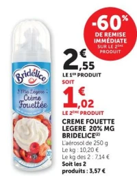 Crème fouettée légère 20% MG Bridélice