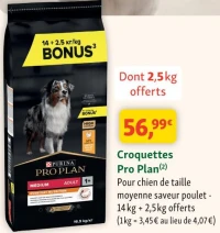 Croquettes Pro Plan Pour chien de taille moyenne saveur poulet - 14kg + 2,5kg offerts