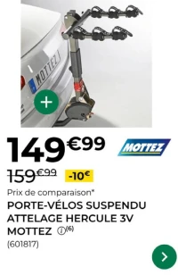 Porte-vélos suspendu attelage Hercule 3V Mottez