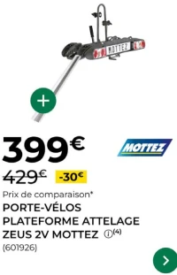 Porte-vélos plateforme attelage Zeus 2V Mottez