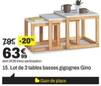 Lot de 3 tables basses gigognes Gino