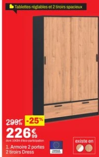 Armoire 2 portes 2 tiroirs Dress