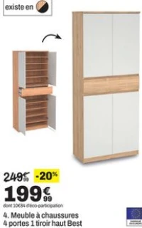Meuble à chaussures 4 portes 1 tiroir haut Best