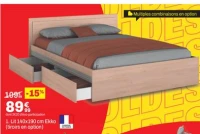 1. Lit 140x190 cm Ekko (tiroirs en option)
