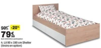 4. Lit 90 x 190 cm Shelter (tiroirs en option)