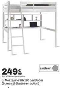 6. Mezzanine 90x190 cm Bloom (bureau et étagère en option)