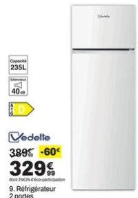 Vedette Réfrigérateur 2 portes VFD330NFDW