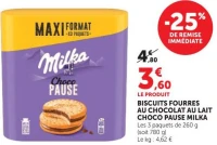 BISCUITS FOURRES AU CHOCOLAT AU LAIT CHOCO PAUSE MILKA