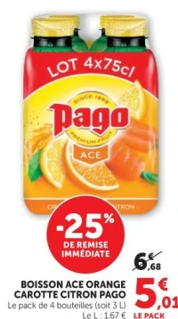 Boisson Ace orange carotte citron Pago