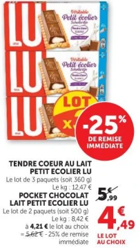 Tendre Coeur au lait Petit Ecolier LU ou Pocket Chocolat Lait Petit Ecolier LU