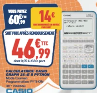 Calculatrice Casio Graph 35+E II Python