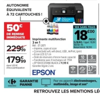 Imprimante multifonction 3 en 1 Epson EcoTank ET-2871