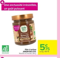 Pâte à tartiner JARDIN BIO ETIC Noisette et Chocolat, 300 g.