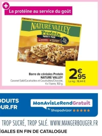 Barre de céréales Protein NATURE VALLEY Caramel Salé/Cacahuètes et Cacahuètes/Chocolat
