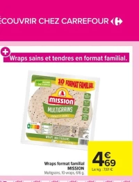 Wraps format familial MISSION Multigrains, 10 wraps, 616 g.