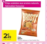 Chips BROSTI Couscous, Barbecue ou Fraise Chantilly, 125 g.