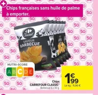 Chips CARREFOUR CLASSIC' Barbecue 6 x 30 g.