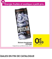 Boisson énergisante PSYCHIK Tropical Coco ou Pêche Cerise, 25 cl.