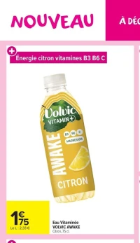 Eau Vitaminée VOLVIC AWAKE Citron, 75 cl.