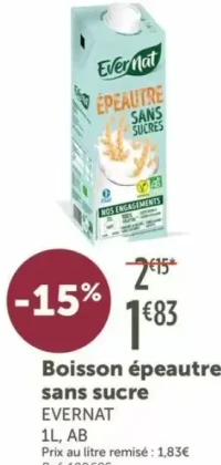 Boisson épeautre sans sucre EVERNAT