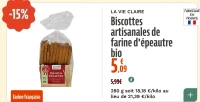 LA VIE CLAIRE Biscottes artisanales de farine d'épeautre bio