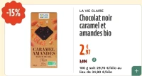LA VIE CLAIRE Chocolat noir caramel et amandes bio