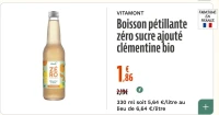 Vitamont Boisson pétillante zéro sucre ajouté clémentine bio