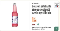 Vitamont Boisson pétillante zéro sucre ajouté cassis myrtille bio